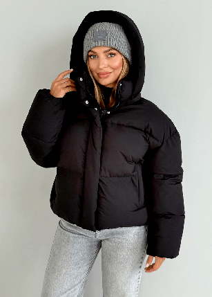 Жіночий короткий пуховик Міні чорного кольору, фото 1