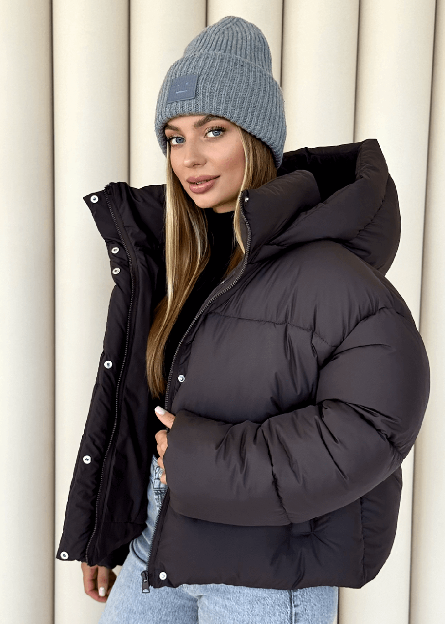 Жіночий короткий пуховик Міні шоколадного кольору