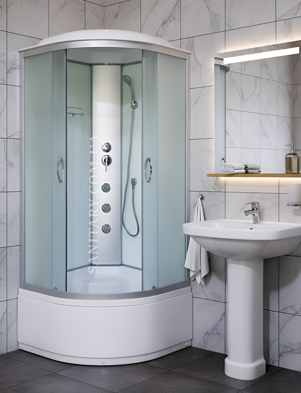 Гідромасажний бокс 90х90х210 см душова кабіна матове фабрік скло з глибоким піддоном, фото 1