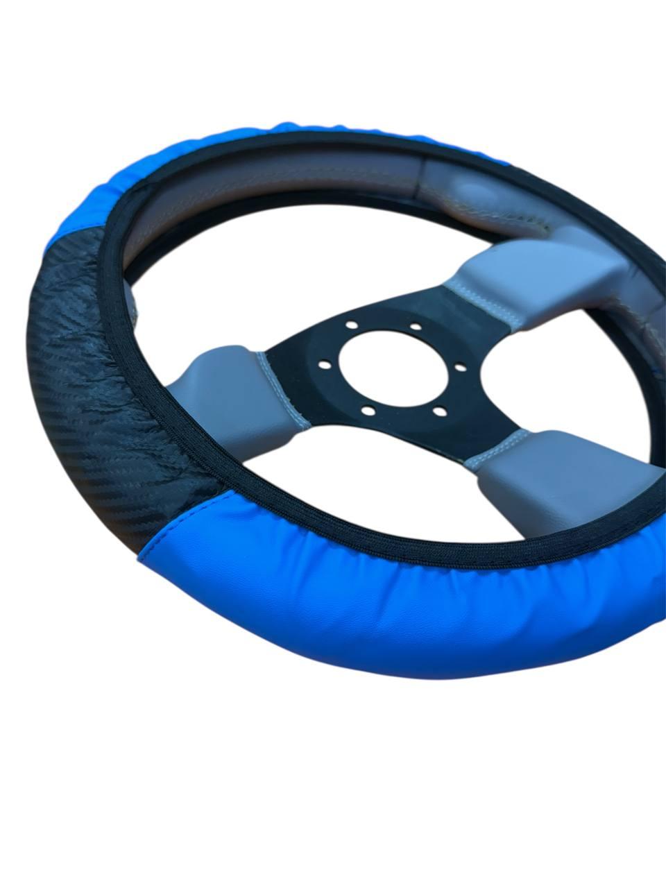 Чохол на кермо. Обплетення на кермо. Чохол карбон з синім М 37-39 см