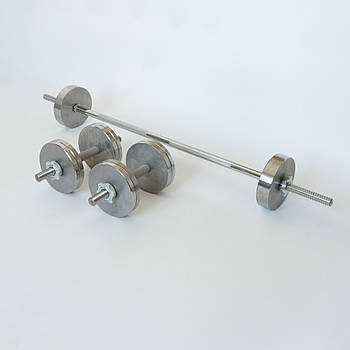 Комплект: пряма штанга та гантелі Металеві без покриття 39 кг