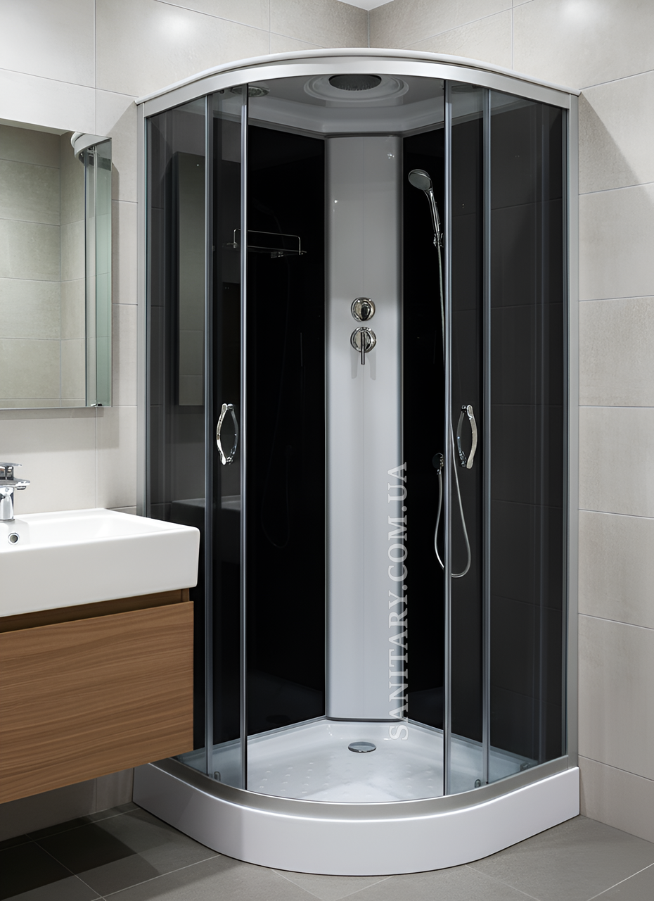 Душовий гідробокс з низьким піддоном 90x90х210 см чорний душова кабіна із заднім склом, фото 1