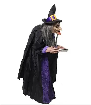 Ростова анімована фігура Відьма з підносом зі світлом і рухом, декорація для Гелловіну, свят і вечірок, фото 2
