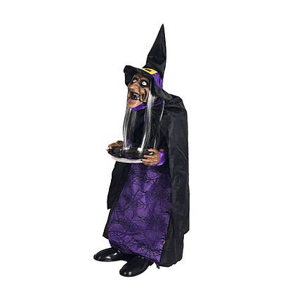 Ростова анімована фігура Відьма з підносом зі світлом і рухом, декорація для Гелловіну, свят і вечірок, фото 1