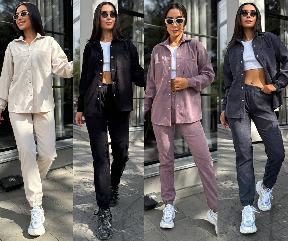 Жіночий костюм-двійка з мікровельвету Модель: 1452-378 Кольори: чорний, графіт, беж, слива, фото 1