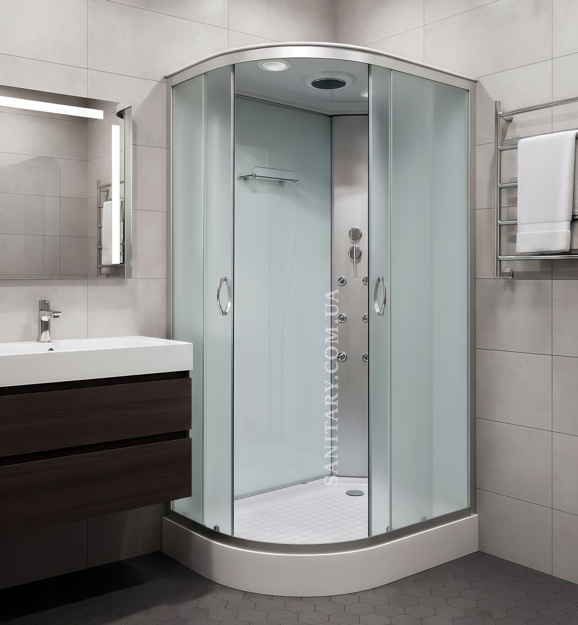 Гідромасажний бокс 120х80 см асиметричний правий, низький піддон матове загартоване скло розсувні двері., фото 1