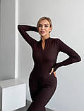 Стильний трикотажний облягаючий жіночий комбінезон шоколад 42-44, 46-48, фото 2