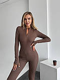 Стильний трикотажний облягаючий жіночий комбінезон шоколад 42-44, 46-48, фото 6