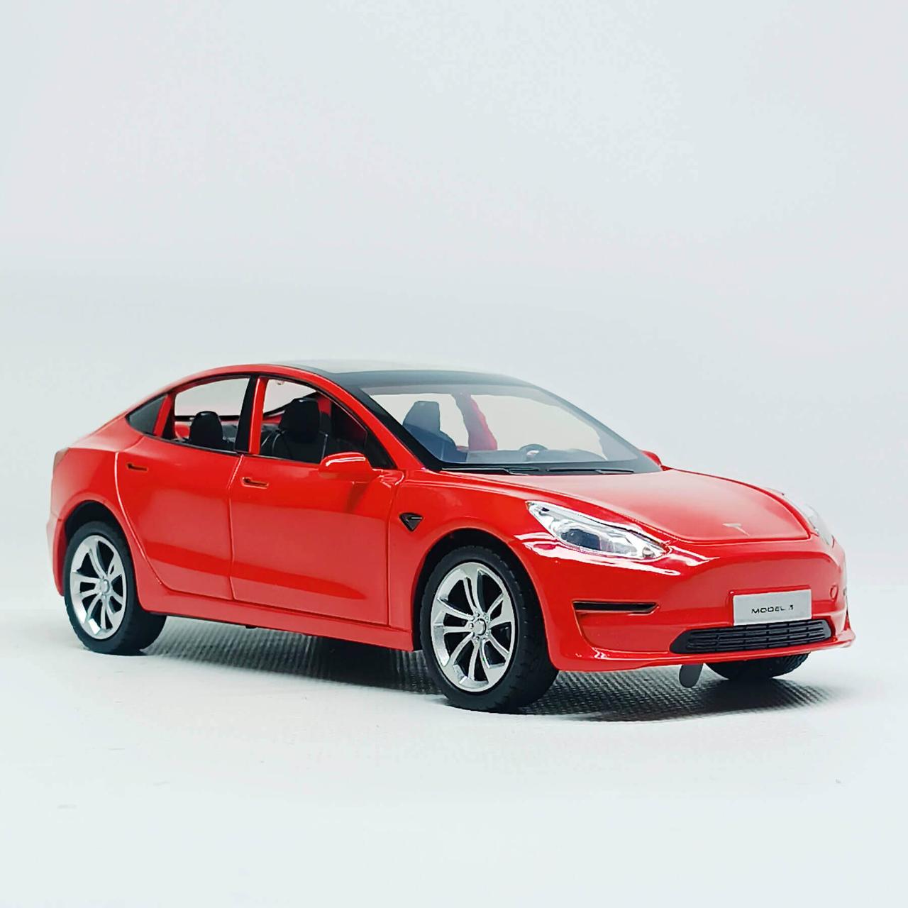 Металева машинка Автопром Tesla Model 3 1:24 — світло, звук, відкривні двері, червона, арт. AP7728-1, фото 1