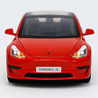 Металева машинка Автопром Tesla Model 3 1:24 — світло, звук, відкривні двері, червона, арт. AP7728-1, фото 5