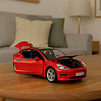 Металева машинка Автопром Tesla Model 3 1:24 — світло, звук, відкривні двері, червона, арт. AP7728-1, фото 8