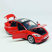 Металева машинка Автопром Tesla Model 3 1:24 — світло, звук, відкривні двері, червона, арт. AP7728-1, фото 10