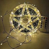 Гірлянда Роса феєрверк-зелений дріт від мережі, 100 м, 2000 LED + пульт, Теплий білий / LED гірлянда на ялинку / Новорічна гірлянд