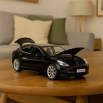 Металева машинка Автопром Tesla Model 3 1:24 чорна — світло, звук, відкривні двері, арт. AP7728-2, фото 7