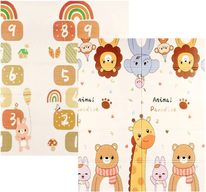 Дитячий розвиваючий двосторонній складний ігровий термокилимок Звірята-близнята та Класики 150х180x1 см + сумка, фото 1