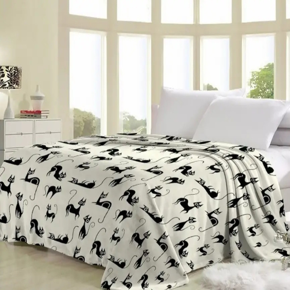 Флісовий плед-покривало 160х210 Чорні кішки (1151) з мікрофібри Велсофт, фото 1
