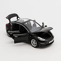 Металева машинка Автопром Tesla Model 3 1:24 чорна — світло, звук, відкривні двері, арт. AP7728-2, фото 3