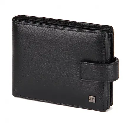 Портмоне шкіряне чоловіче горизонтальне на застібці  ALFA RICCO 3204 BLK SC, фото 1