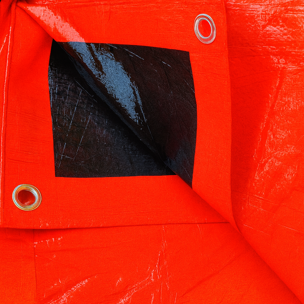 Тент водостійкий 6х10м 120g/m2. Ламінований від дощу та снігу з кільцями. Жовтогарячо/чорний.