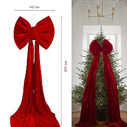 Бант «Червоний оксамит», 217 см – великий декоративний бант для новорічного декору