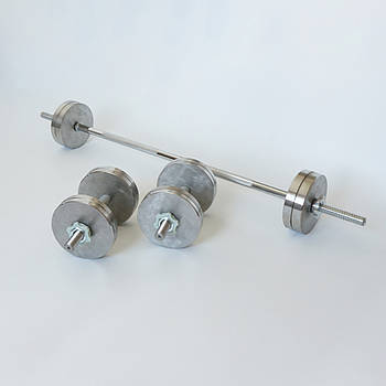 Комплект: пряма штанга та гантелі Металеві без покриття 45 кг