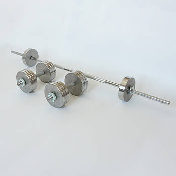 Комплект: пряма штанга та гантелі Металеві без покриття 56 кг