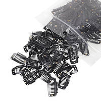 Набір із 5 металевих затискачів заколок із 9 зубцями – 32×15 мм, чорний колір, для накладок, чубчиків та перук!