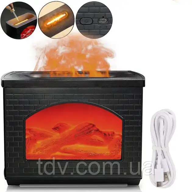 Зволожувач повітря-камін, ефект полум’я, 270 мл, USB, фото 1