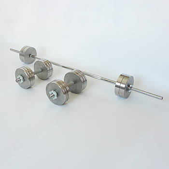 Комплект: пряма штанга та гантелі Металеві без покриття 65 кг