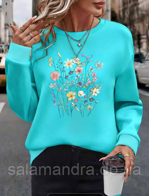 Жіночий яскравий світшот теплий на флісі 56-58 р, фото 1