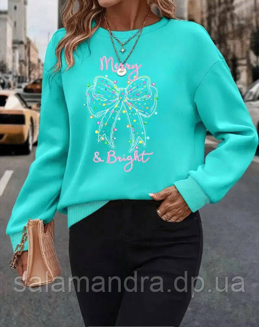 Жіночий яскравий світшот теплий на флісі 56-58 р, фото 1