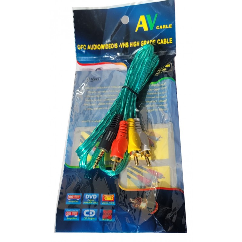 Шнур 3.5 jack 18 mm — 3 RCA (тюльпани) AV 1.2 метра, фото 1