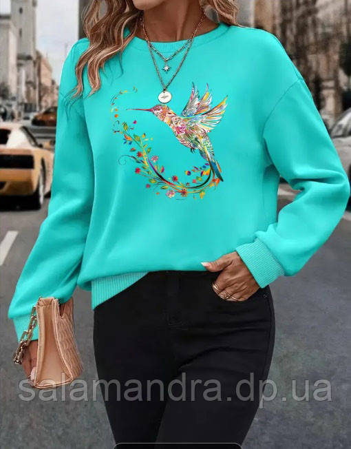 Жіночий яскравий світшот теплий на флісі 56-58 р, фото 1