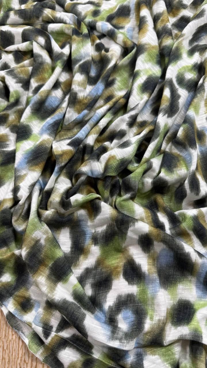 Стрейч кулір слуб, лео олива/блакитний, фото 1