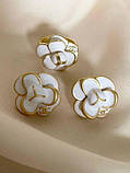 Комплект Шанель - сережки та каблучка з квіточками позолота 18К, фото 2