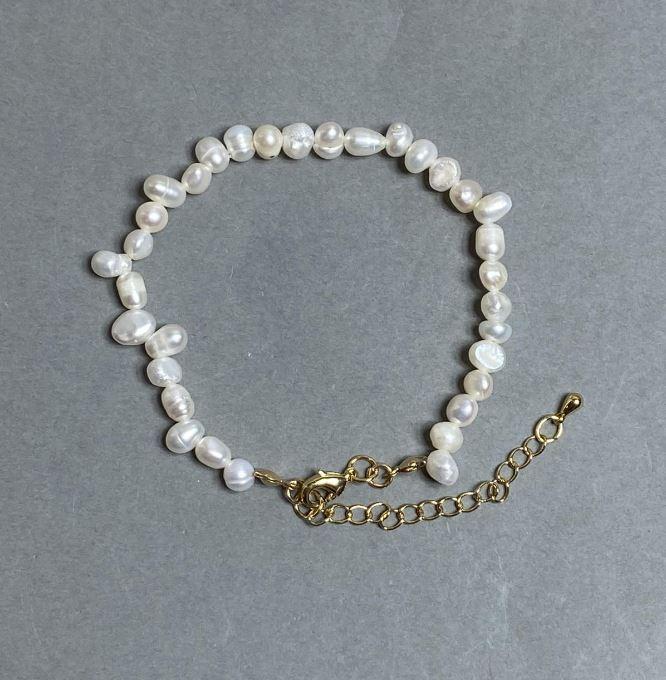 Браслет річкові Перли d-5,5-6,5х4-5мм+- L- 18см +5см подовжуючий ланцюжок, фото 1