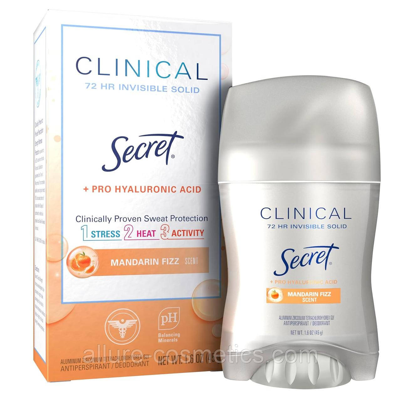 Кремовий дезодорант Secret Clinical Invisible Solid deodorant Antiperspirant MANDARIN SUMMER FIZZ SCENT 45g, фото 1