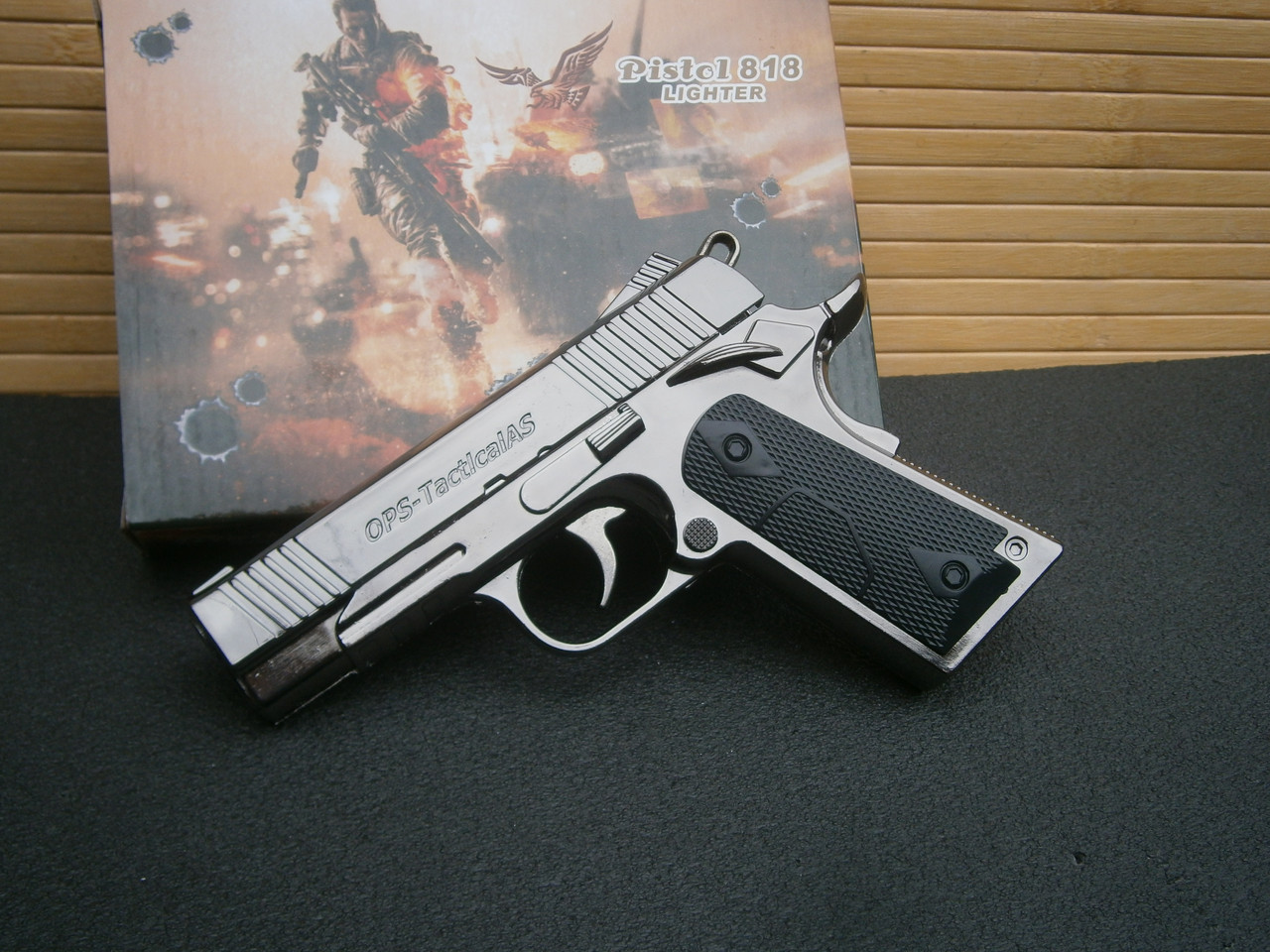 Запальничка пістолет OPS Tactical 818 Lighter турбо газова металева сувенірна чорна, фото 1