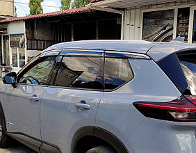 Дефлектори вікон із хром молдингом (вітровики) Nissan Xtrail T33 2021- 6 шт. (FLY)