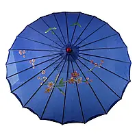 Парасолька синій японський шовковий із розписом
