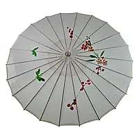 Парасолька біла з розписом із шовку та бамбука