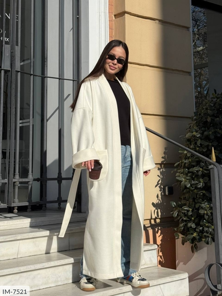 Кардиган жіночий довгий стильний молодіжний вільного фасону оверсайз із поясом кашеміровий