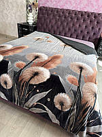 Теплий і пухнастий плед на овчині євророзмір із кульбабками