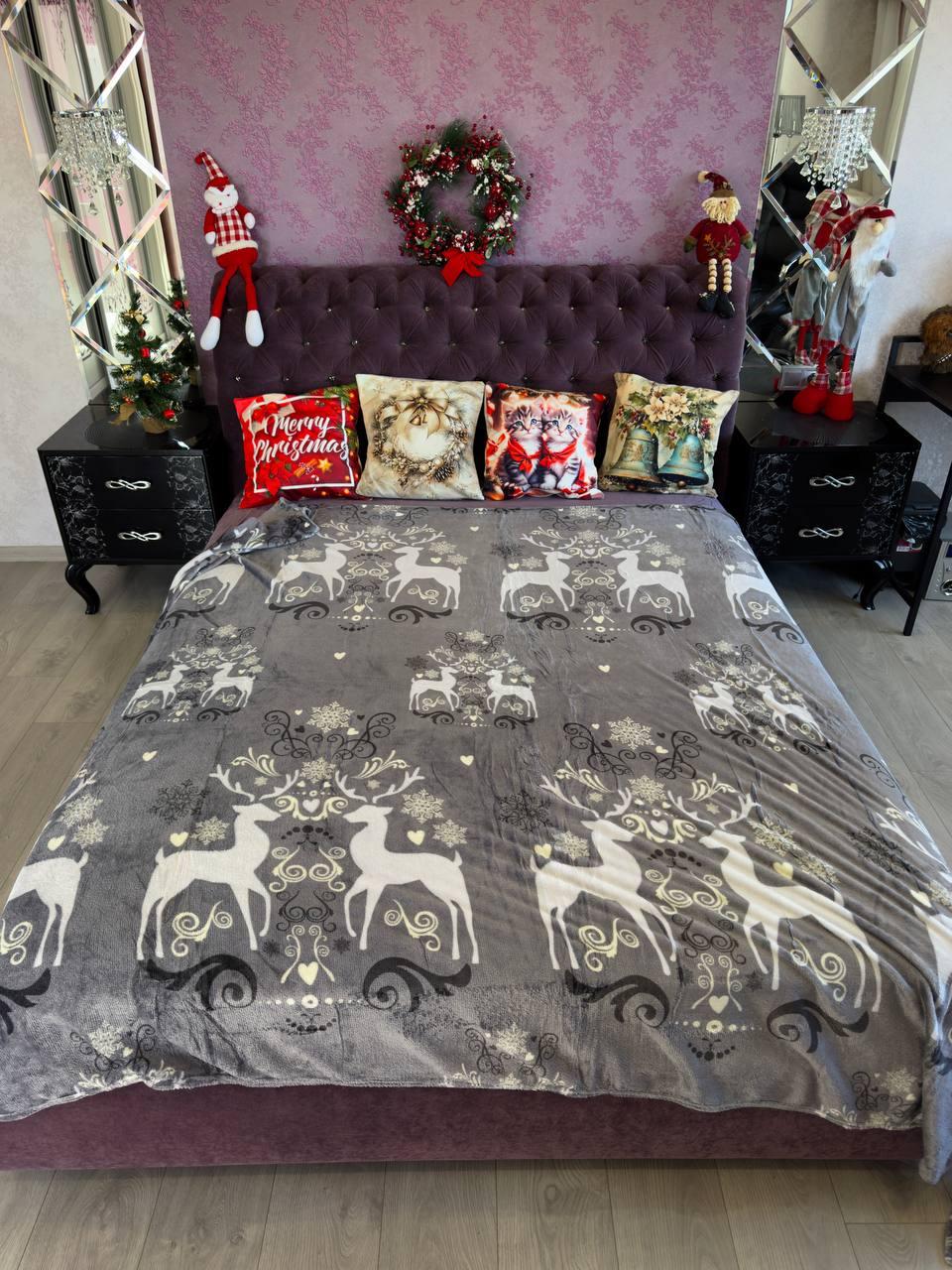 Новорічний плед із мікрофібри євро 200*230 з оленями, фото 1