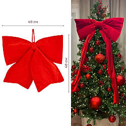 Бант «Червоний оксамит», 48 см – святкова декоративна прикраса для ялинки та подарунків
