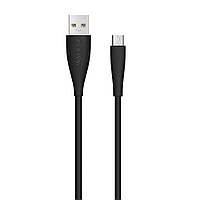 Кабель Walker C305 microUSB, 2.1A, 1 м, силіконове обплетення, чорний