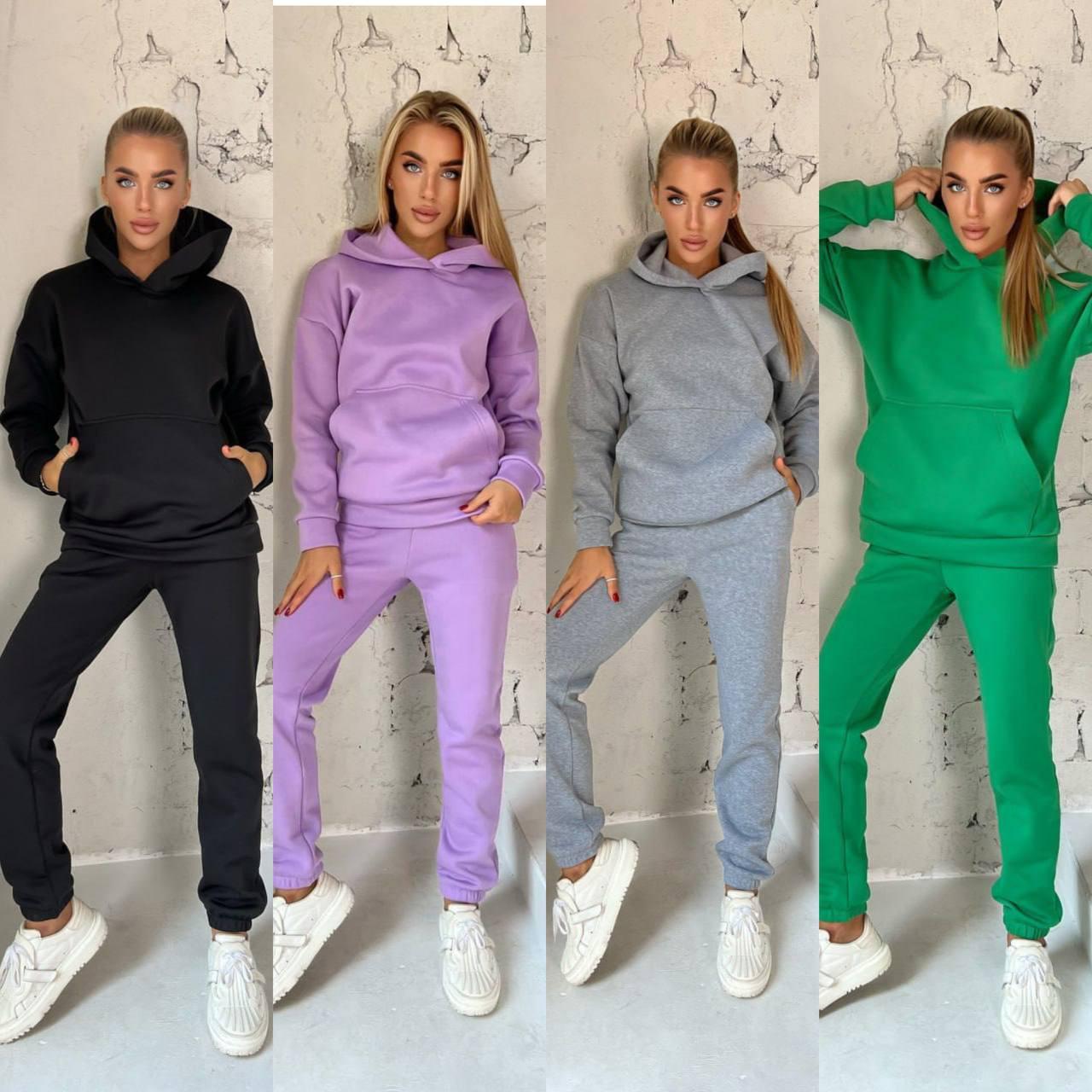 Теплий жіночий костюм Модель: 1452-308 Тканина: тринитка на флісі Кольори: чорний, сірий, лаванда, трава, малина, фото 1