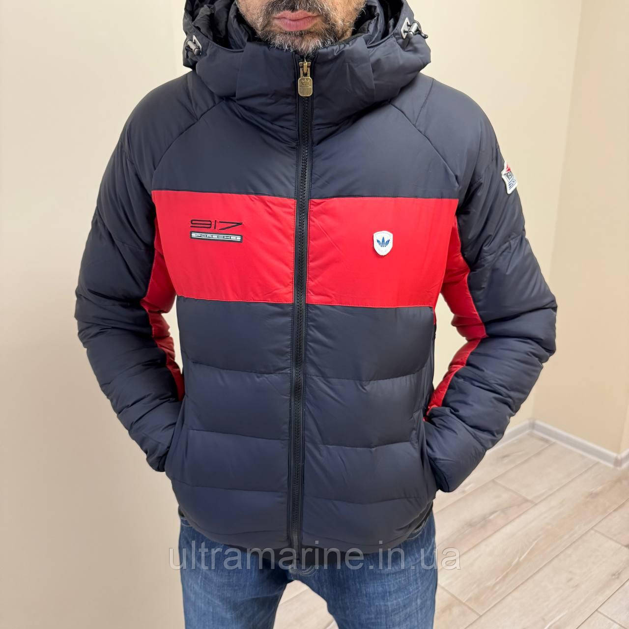 Куртка Adidas чоловіча тепла знімний капюшон Темно-синя, фото 1