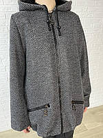 Стильний теплий сірий кардиган жіночий оверсайз з капюшоном з хутром всередині