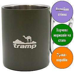 Термокухоль Tramp. 0,35л. 9х11,6х11,6 см. Ручка-карабін. Олива. Термочашка UTRC-122